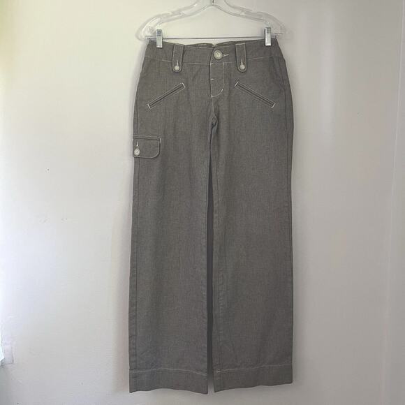 James Perse Gray & White Pin Stripe Wide Leg Trousers S 26 Low Rise Pants Sailor - Picture 1 of 9